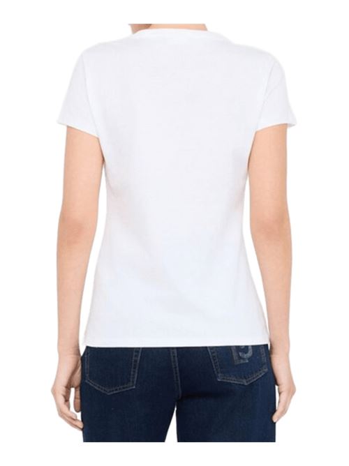 T-shirt da donna in cotone a maniche corte con logo e strass, colore bianco LIU JO | MF5456-JS923P9172